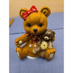 Vintage Jamestown China Girl Bear with Little‎ Teddy Bear~Wind Up Music Box 1990